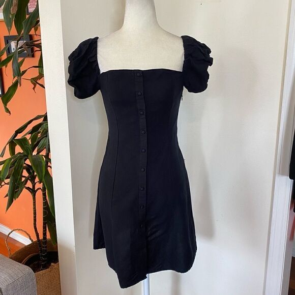 Zara Black Puff Sleeve Linen Blend Mini Dress Size XS - Picture 4 of 14
